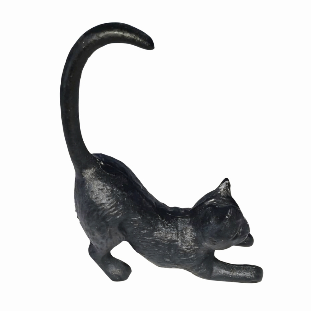 Cute *Crouching Feline Kitten Black Cast Iron CAT Door Stopper Decor Ring Holder